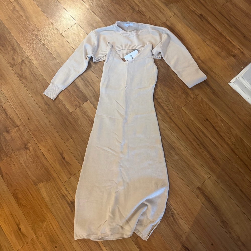 NWT Oak + Fort Elegant Cream Long Sleeve Sweater Dress